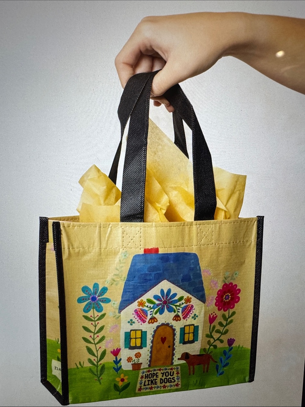 NATURAL LIFE “Hope You Like Dog” Cottage Floral Tote
